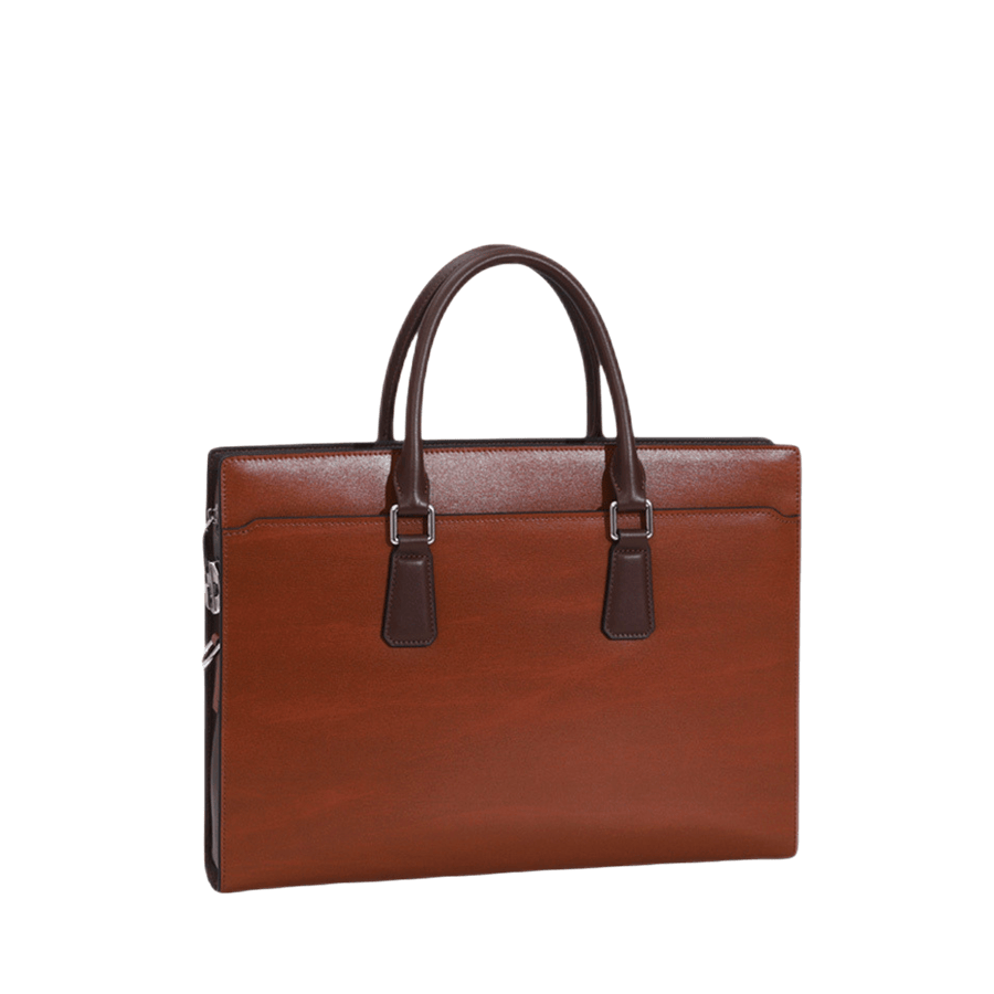Camel men's briefcase with brown trim PU and contrast edge painting