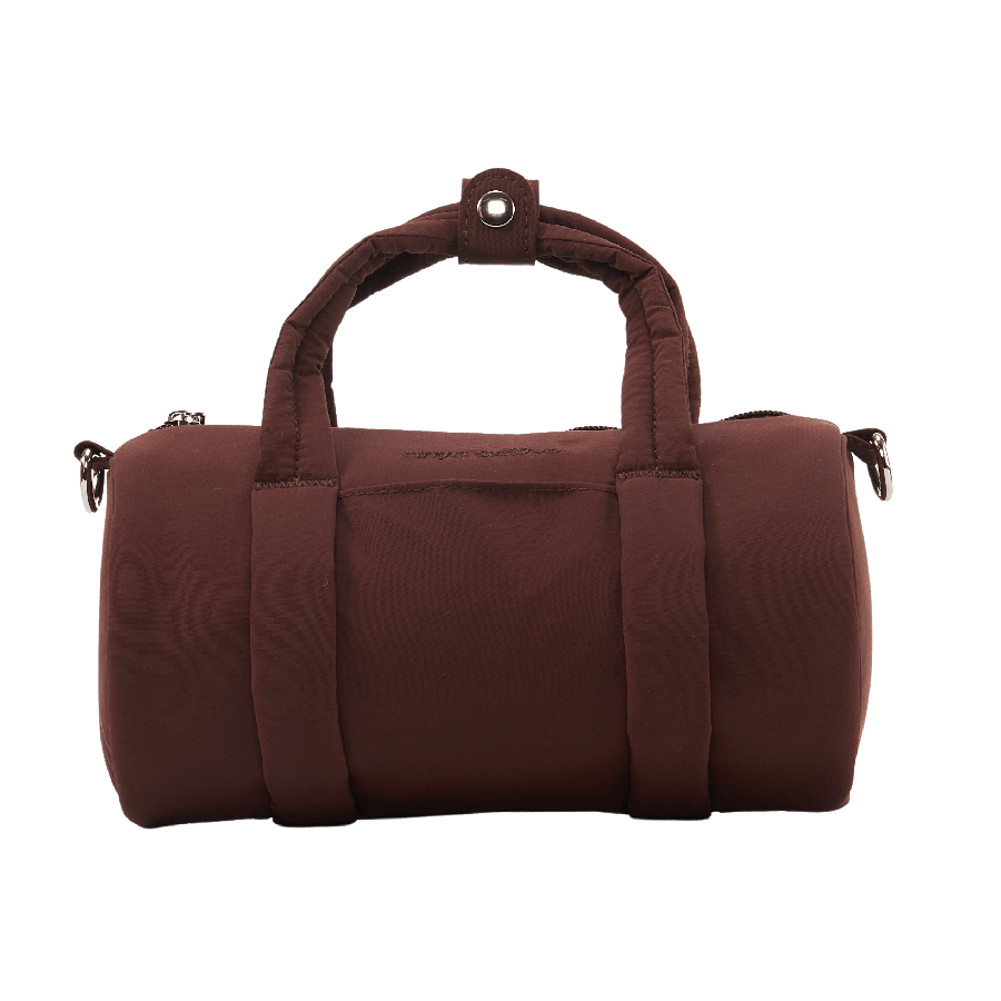 Brown ladies puffy handbag with puffy handle