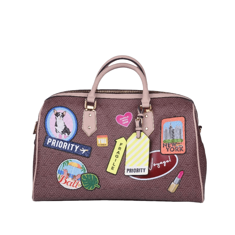Pet bag with patches and PU hangtag