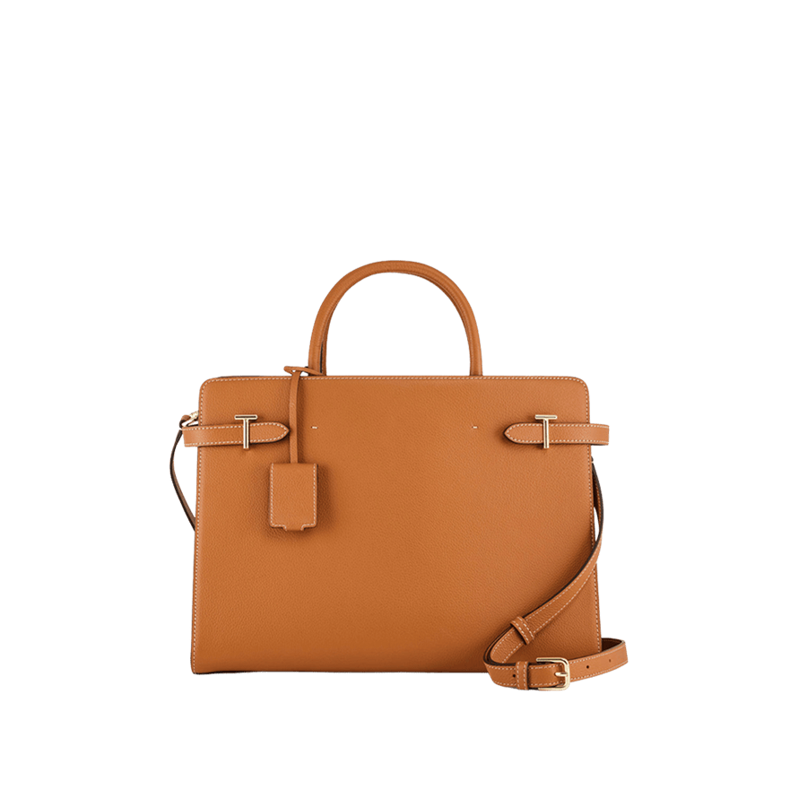Orange ladies tote with detachable PU hangtag and straps