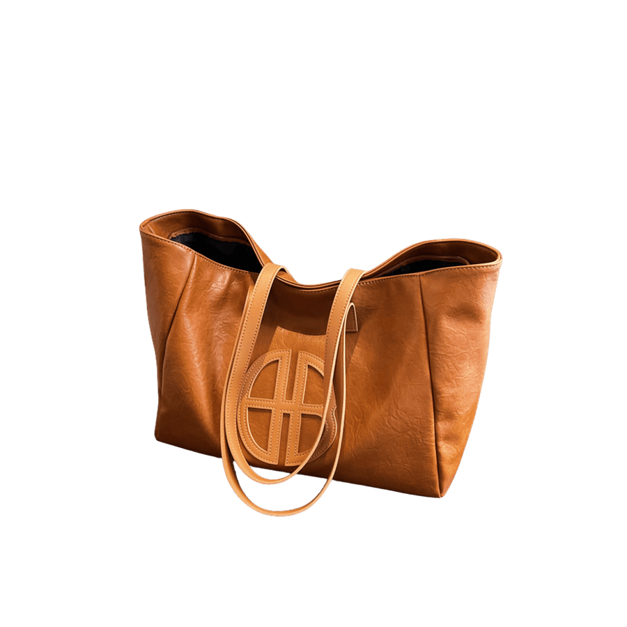 Camel ladies tote with trim PU and decorative PU patch