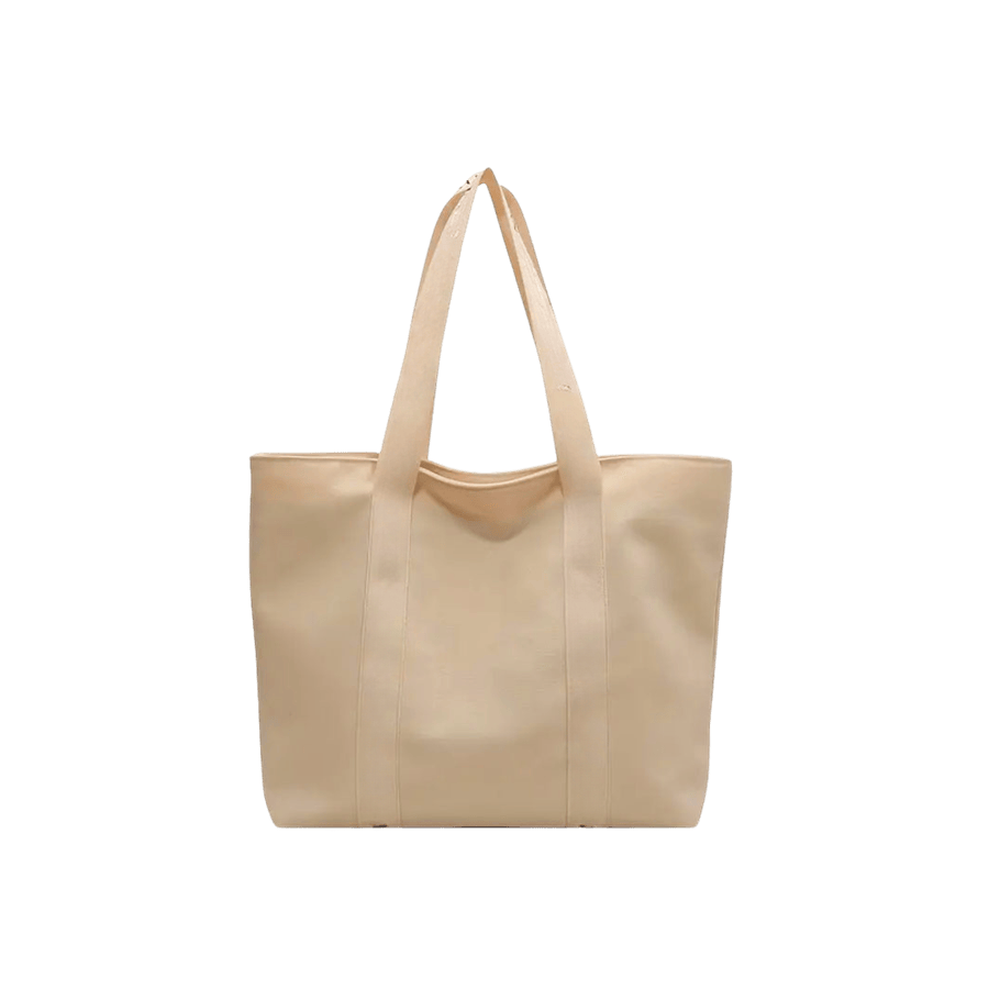Beige ladies tote bag with webbing handle