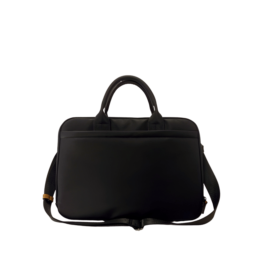 Black briefcase with camel trim PU and front zip pocket