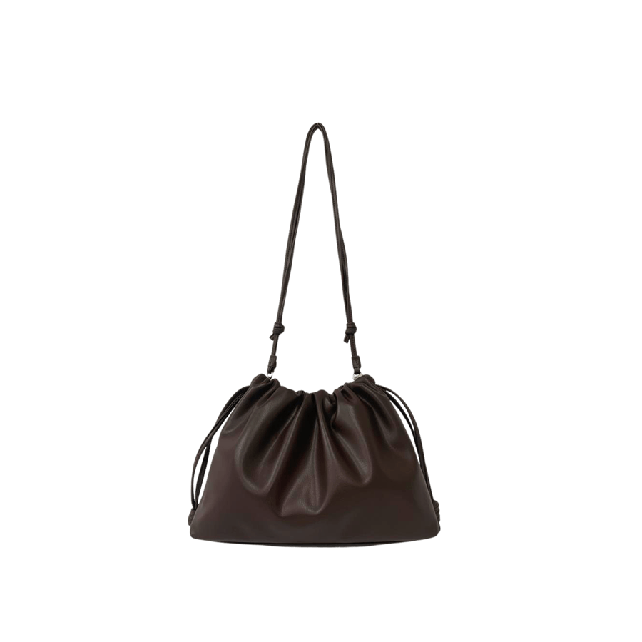 Brown ladies handbag with pleats on the body and chain handle