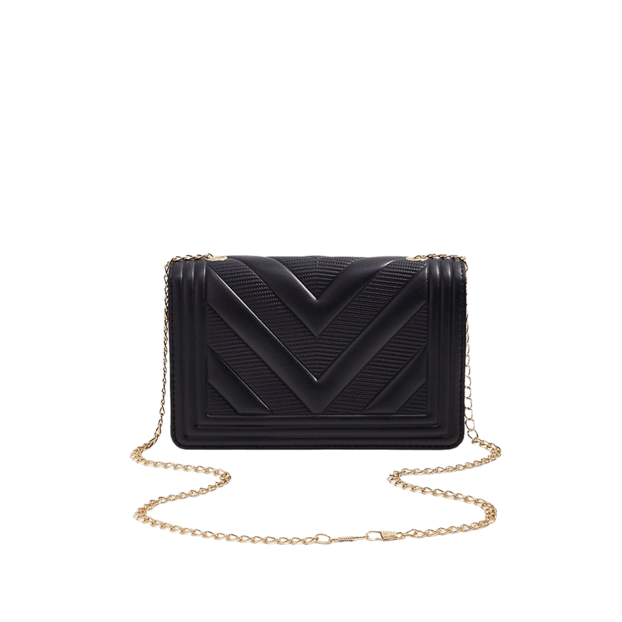 Black embossed ladies handbag with magnetic snap closure