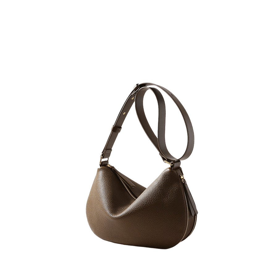 Green ladies hobo bag with metal zipper on the gussets and adjustable shoulder strap