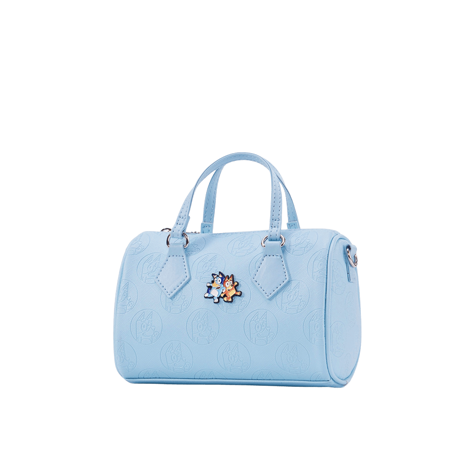 Disney embossed handbag with decorative patch and top zip closure