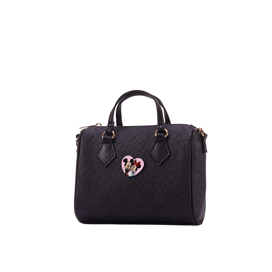 Disney embossed handbag with decorative patch and top zip closure