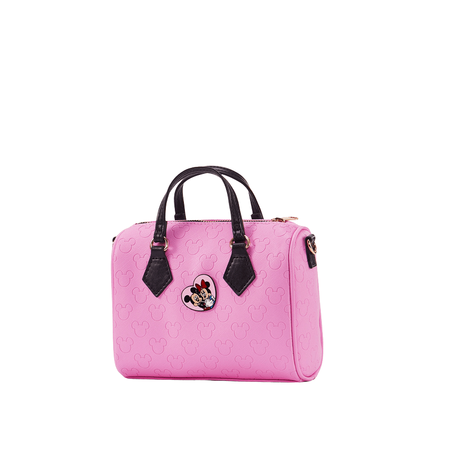 Disney embossed handbag with decorative patch and top zip closure
