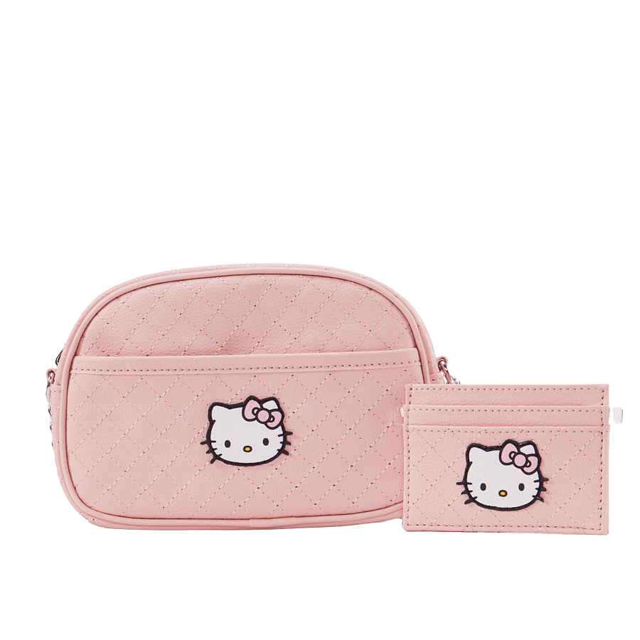 Pink Hello Kitty quilting crossbody bag sets with patch and front open pocket