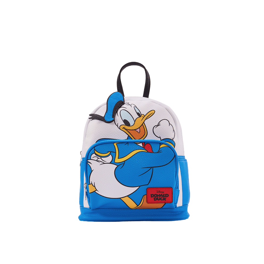 Blue backpack with printing and front zip pocket