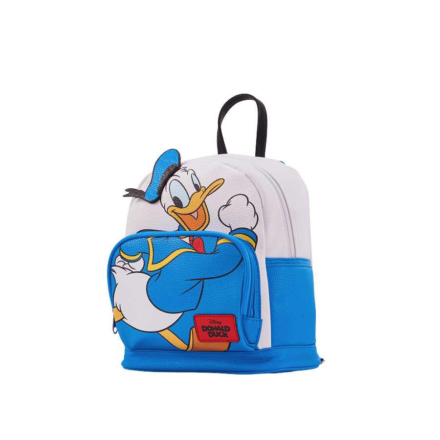 Blue backpack with printing and front zip pocket