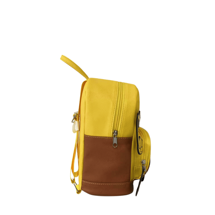 Yellow children's backpack with detachable patches and top zip closure