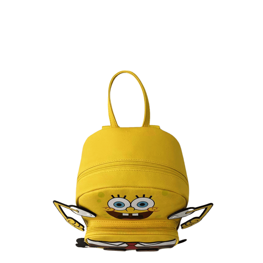 Yellow children's backpack with detachable patches and top zip closure