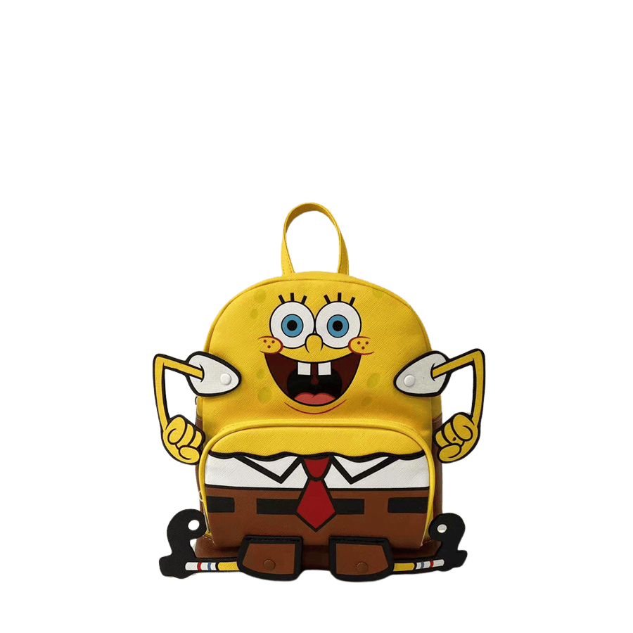 Yellow children's backpack with detachable patches and top zip closure