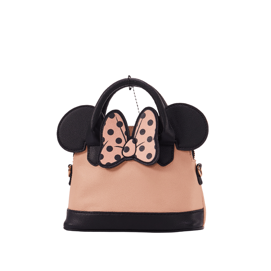 Kids camel handbag with black ears and decorative butterfly