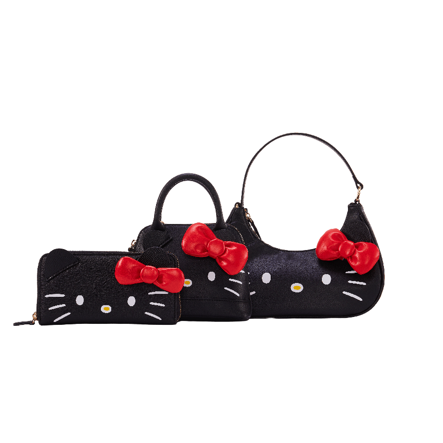 Black hello kitty kids handbag sets with red bowknot and prints