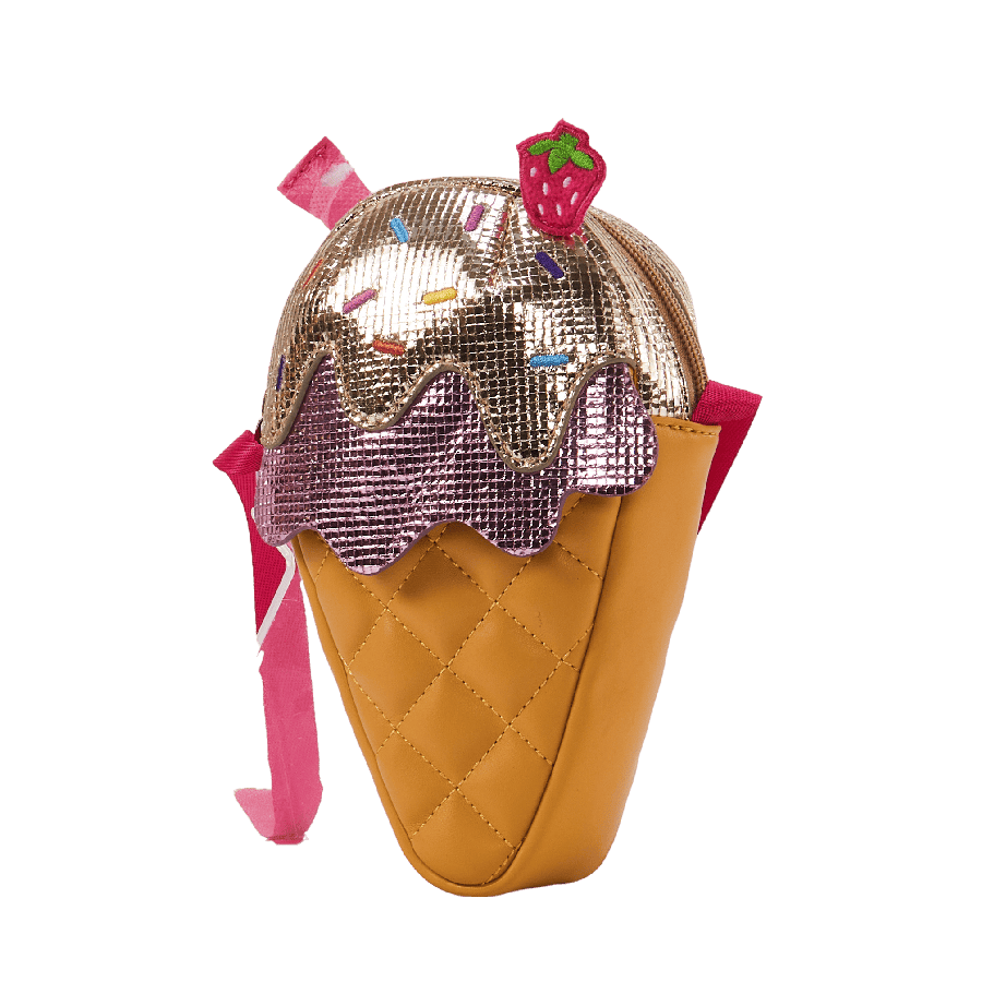 Yellow quilting ice cream bag with gold trim PU and strawberry ears