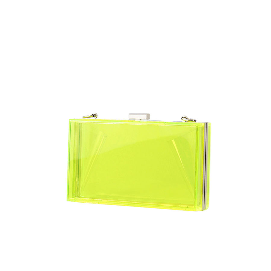 Yellow ladies frame clutch with transparent PVC body material