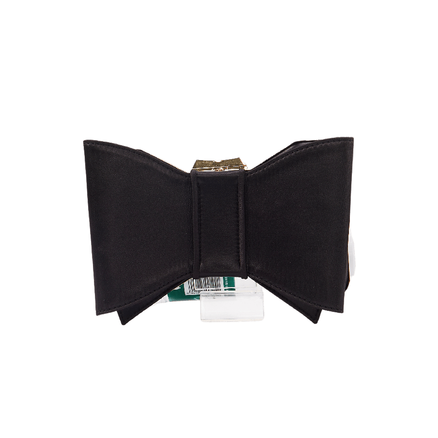 Black ladies bowknot clutch with metal frame frame closure