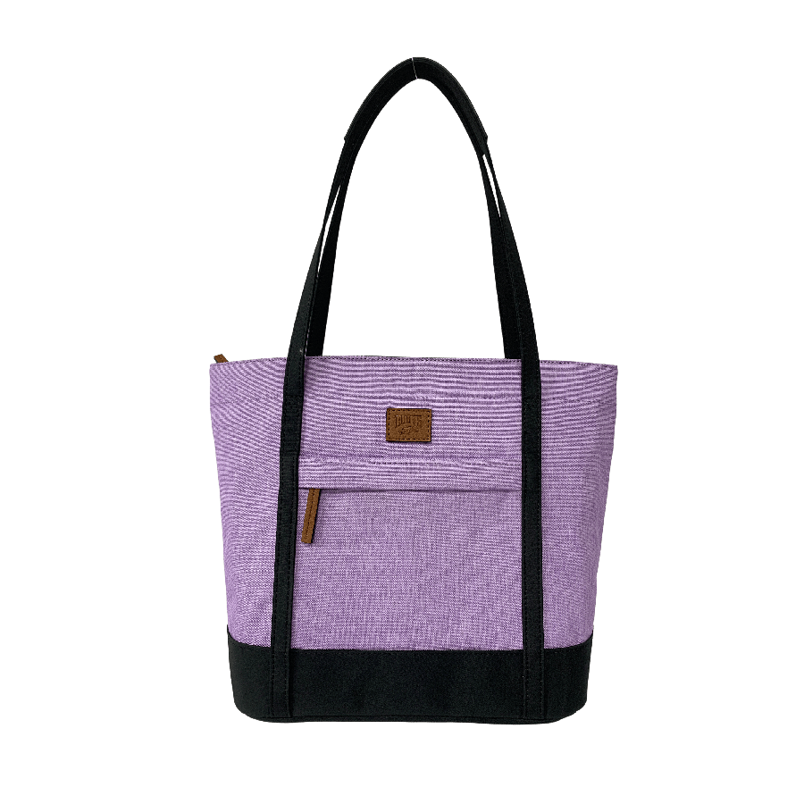 Purple ladies cooler with black trim PU and front zipper pocket
