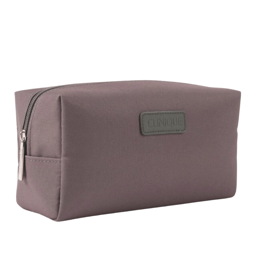 Grey ladies cosmetic bag with trim PU and top zip closure