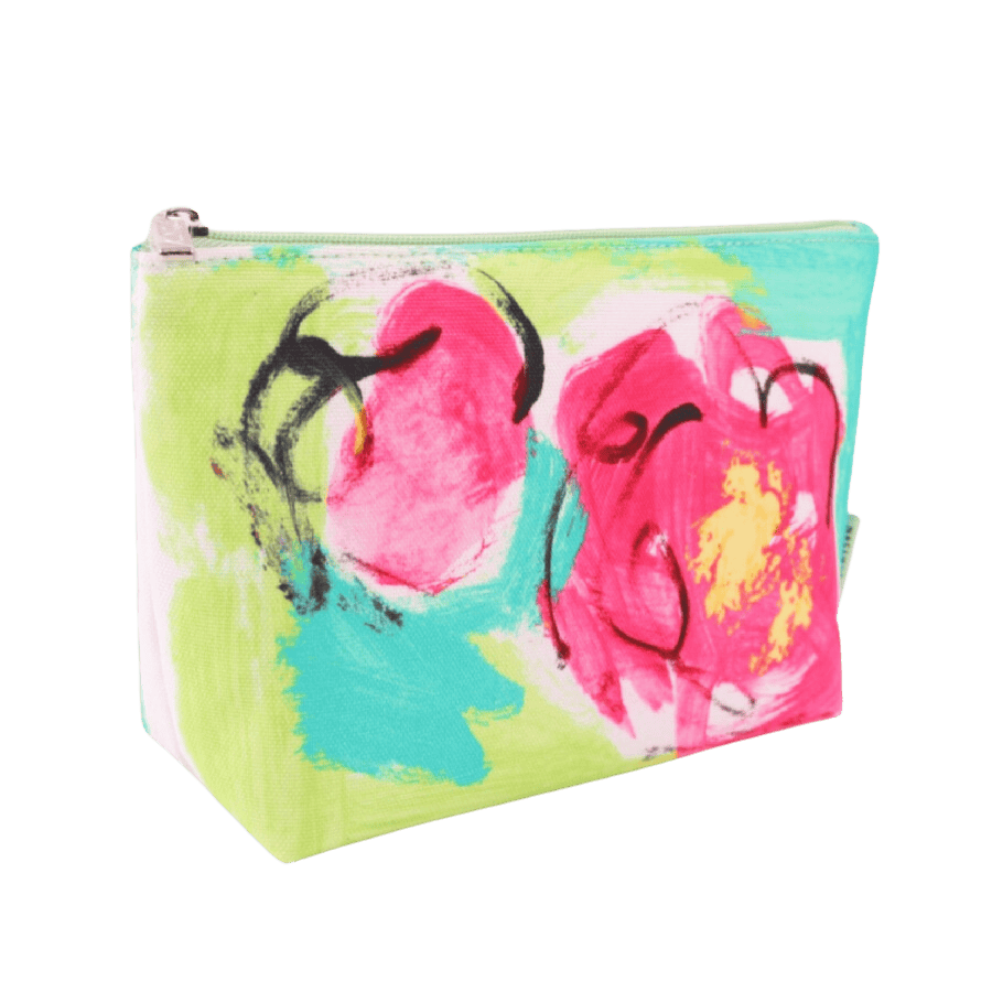 Printed cosmetic bag with top zip clousre