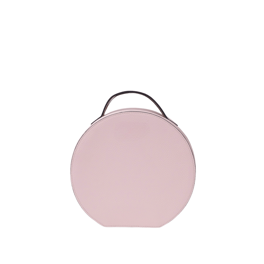 Pink round ladies cosmetic bag with contrast edge painting