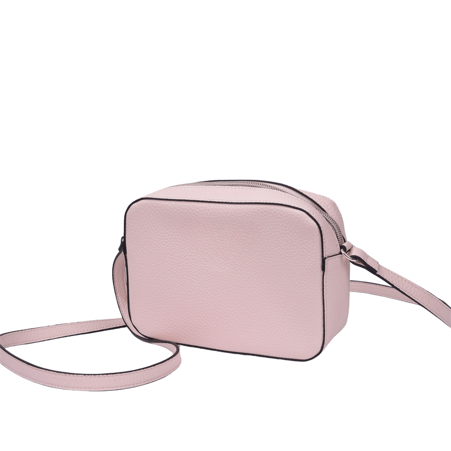 Pink ladies crossbody bag with contrast edge painting and top zip closure