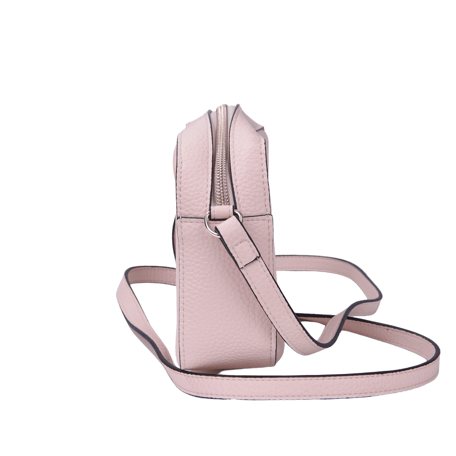 Pink ladies crossbody bag with contrast edge painting and top zip closure