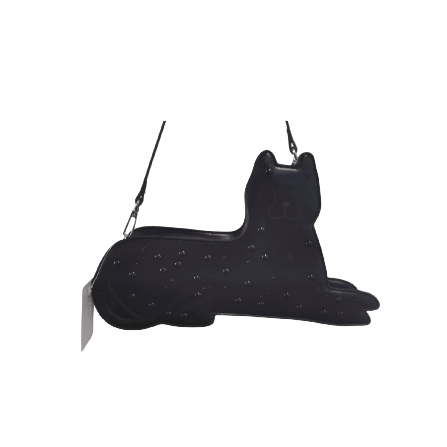 Black animal shape crossbody bag with decorative studs and detachable shoulder strap