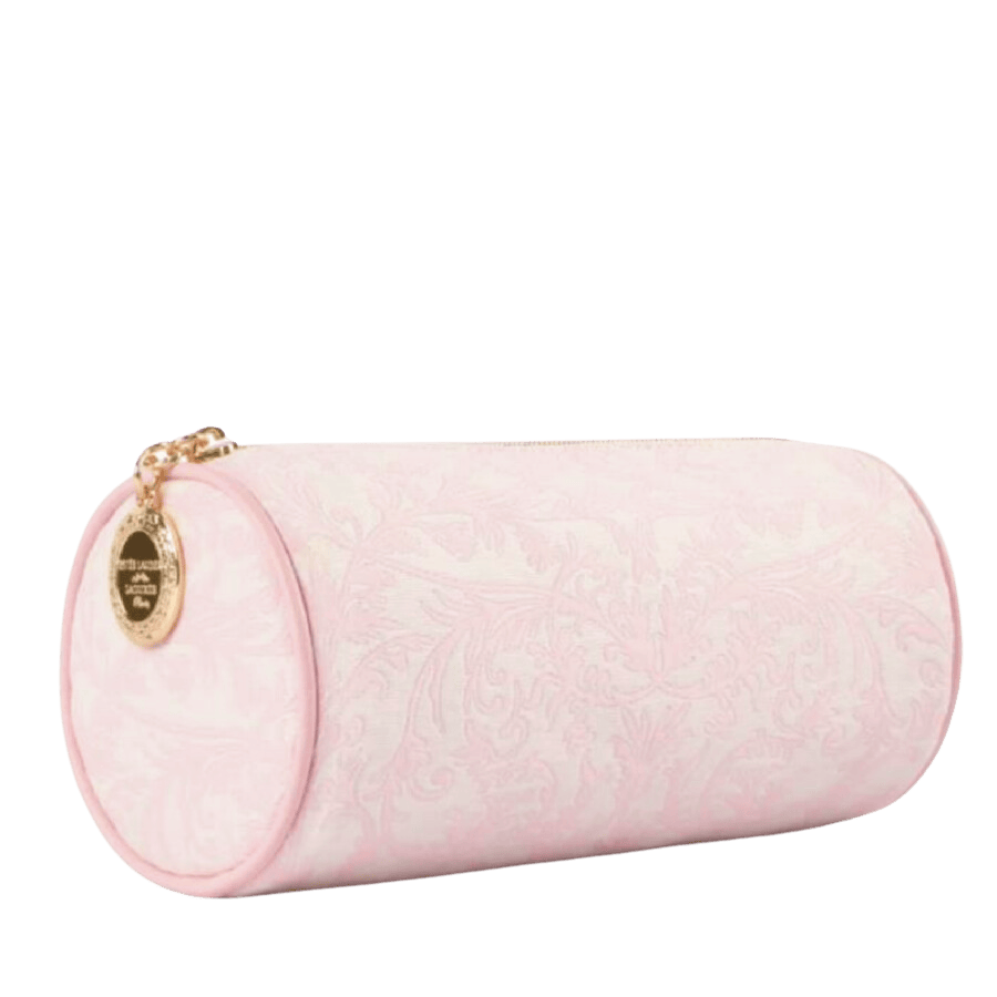 Pink printed lipstick bag with zip closure