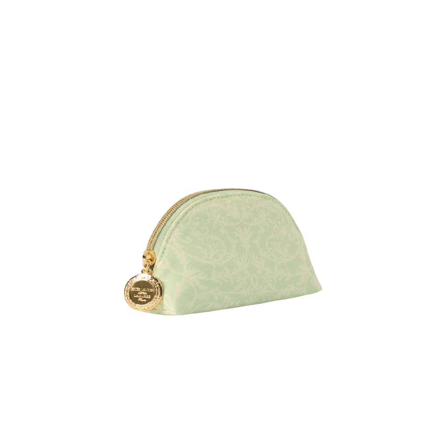 Green jacquard ladies cosmetic bag with round metal zip puller