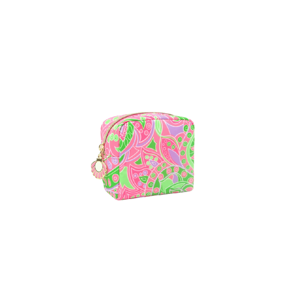 Printed cosmetic bag with enemal zip puller