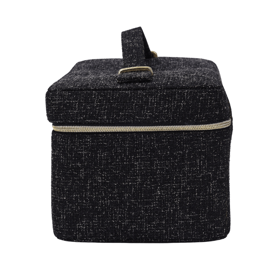 Black cosmetic bag with double zip puller