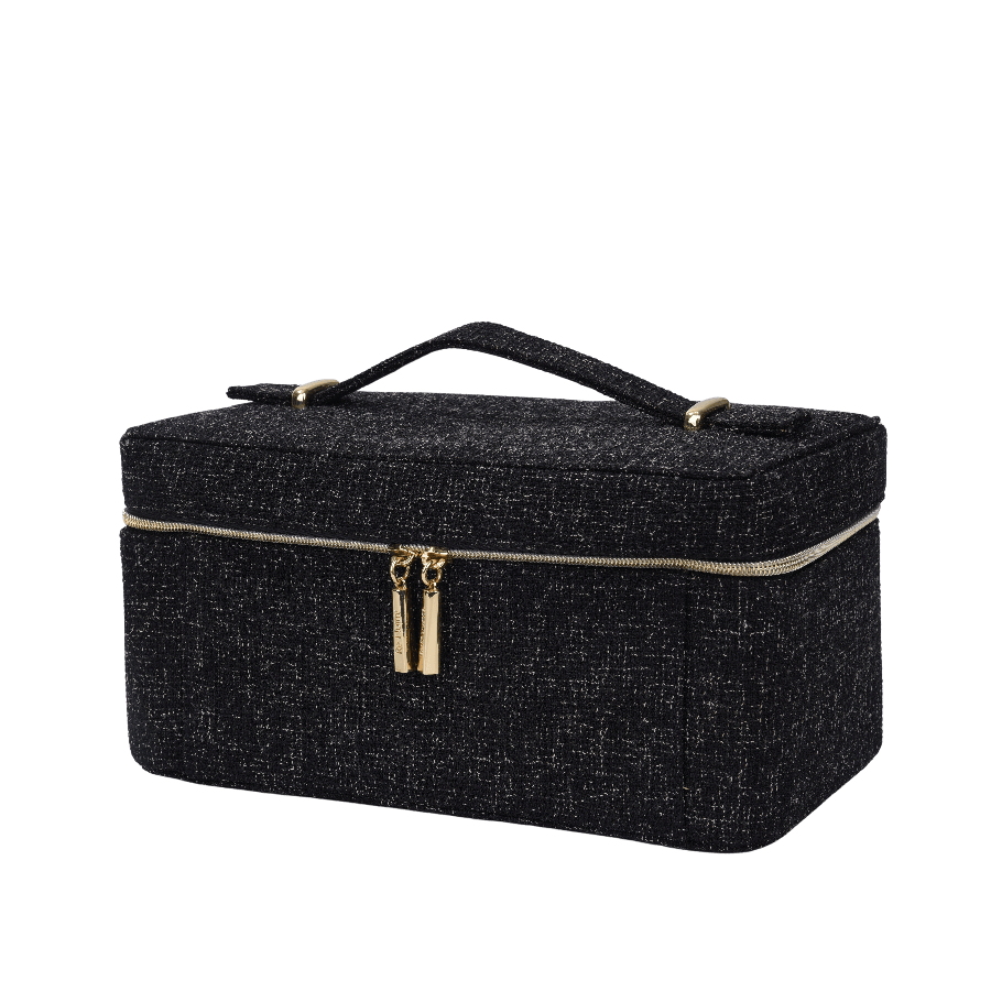 Black cosmetic bag with double zip puller