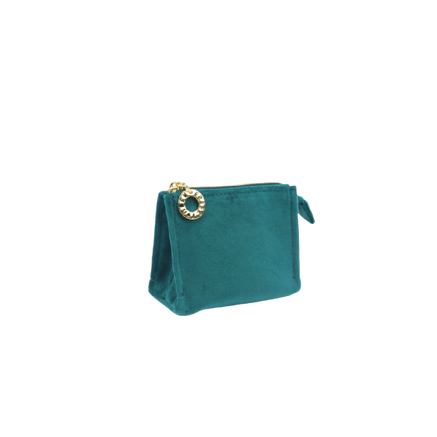 Blue ladies cosmetic bag with round zip puller