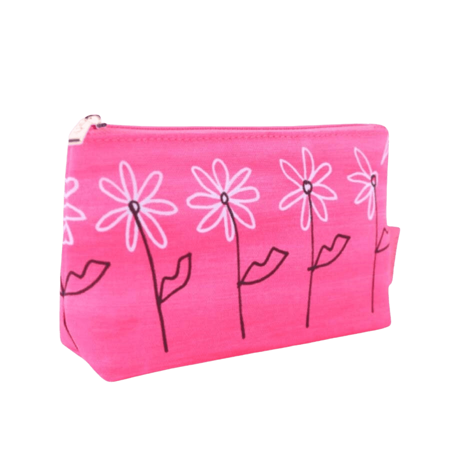 Fuschia ladies cosmetic bag with prints and zip closure