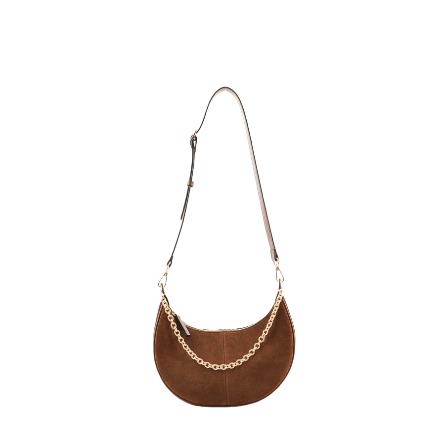Brown ladies handbag with matching trim PU and detachable chain handle