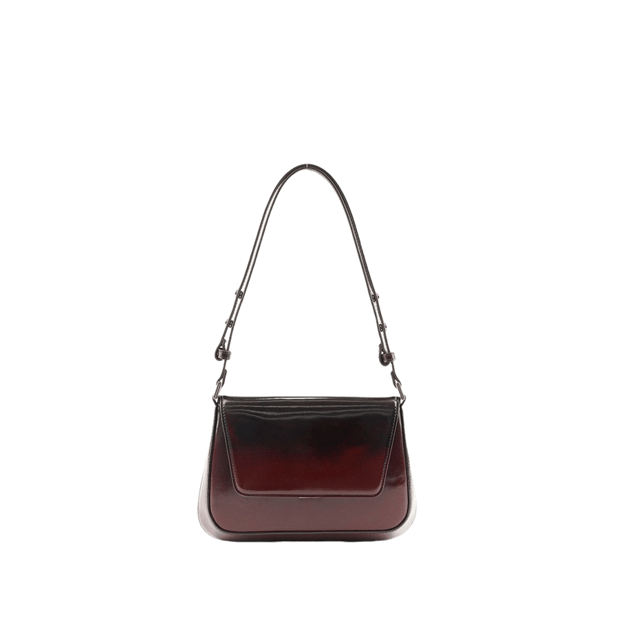 Burgundy patent PU ladies handbag with pin studs and contrast edge painting