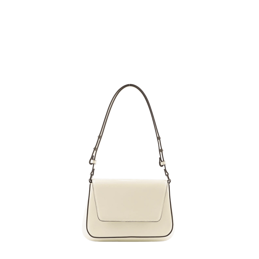 Burgundy patent PU ladies handbag with pin studs and contrast edge painting