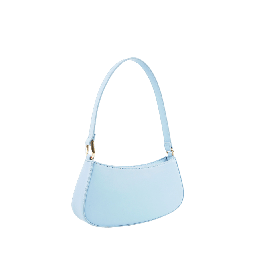 Blue ladies handbag with top zip closure