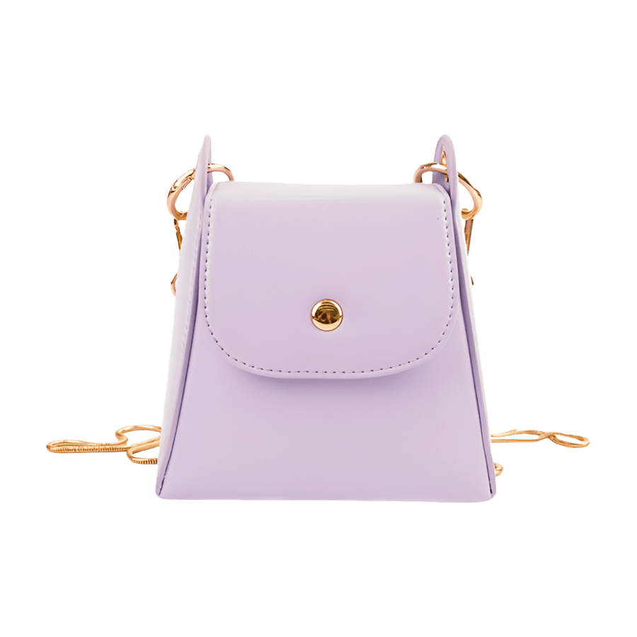 Purple laides crossbody bag wth magnetic snap closure and big ring on the handle