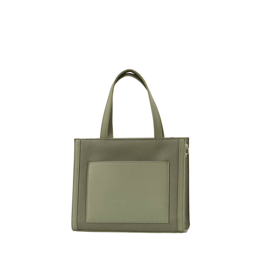 Greeen ladies handbag with green trim PU and front open pocket