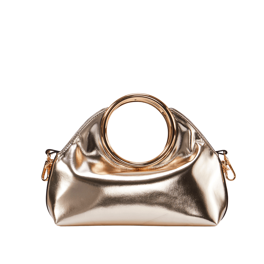 Gold weave ladies handbag with metal handle and detachable chain handle