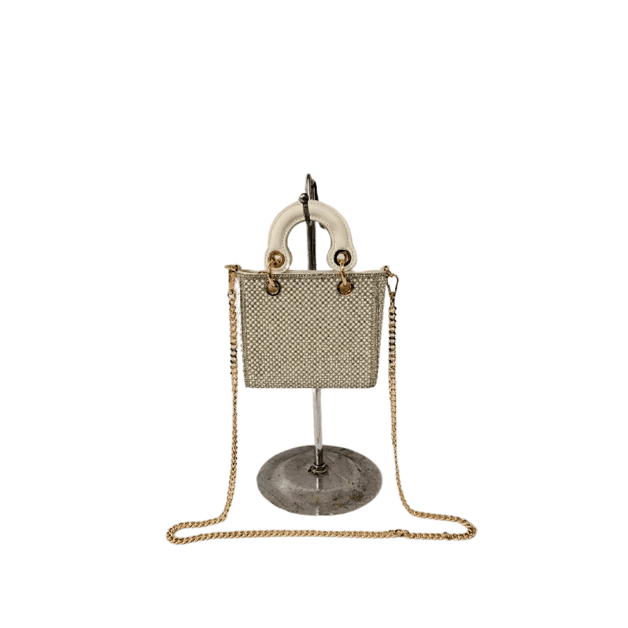 Gold rhineston ladies handbag with gold trim PU and eyelets on the handle