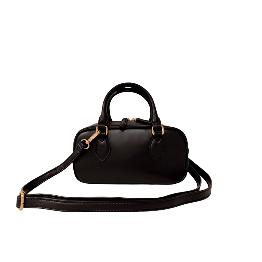 Black ladies handbag with black edge painting and double zip puller