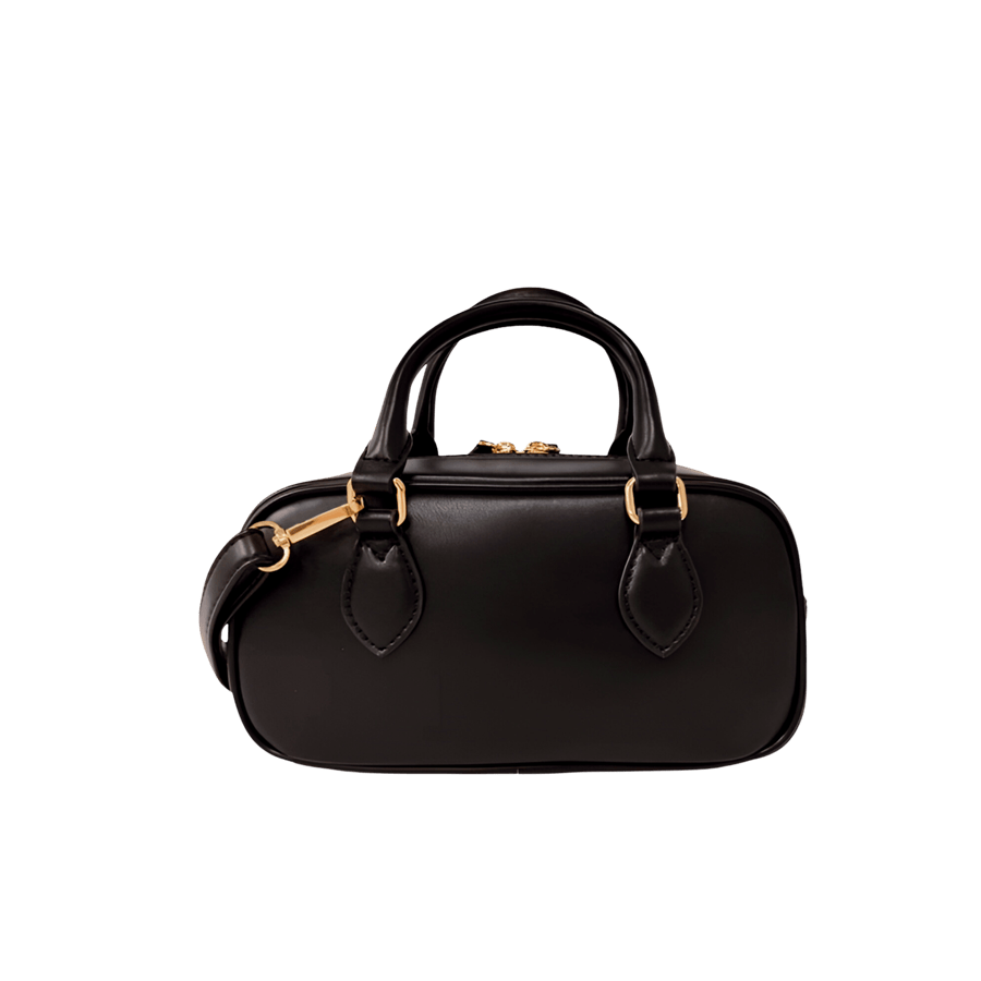 Black ladies handbag with black edge painting and double zip puller