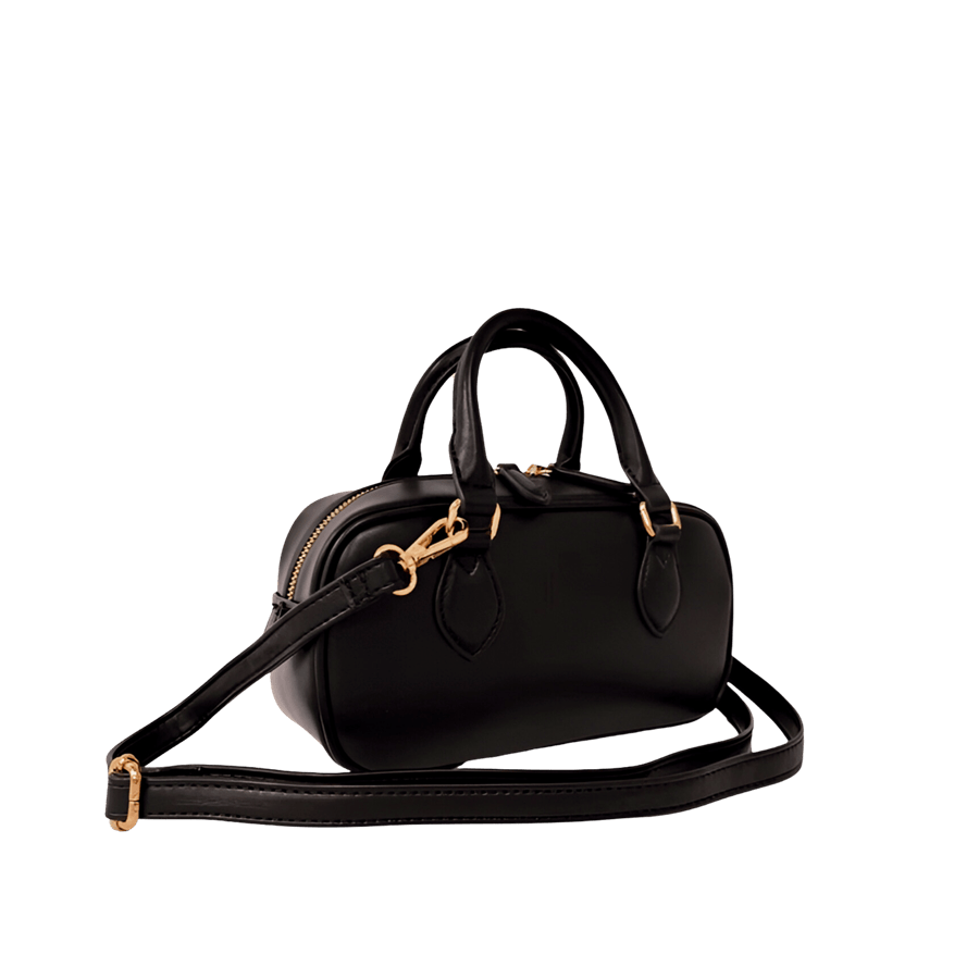 Black ladies handbag with black edge painting and double zip puller