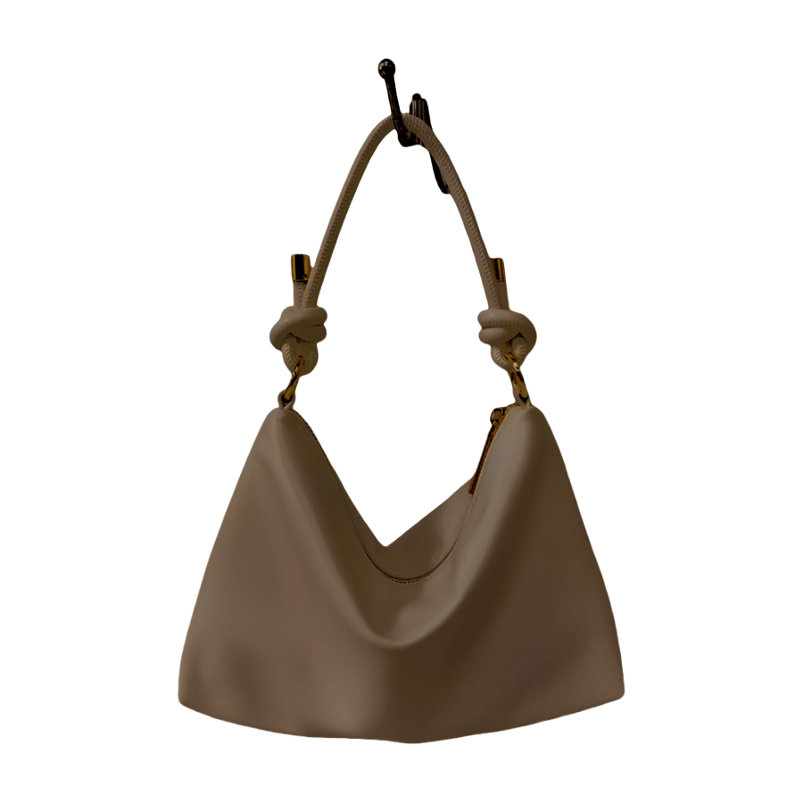 Grey ladies hobo bag with decorative flowers and knotted handle